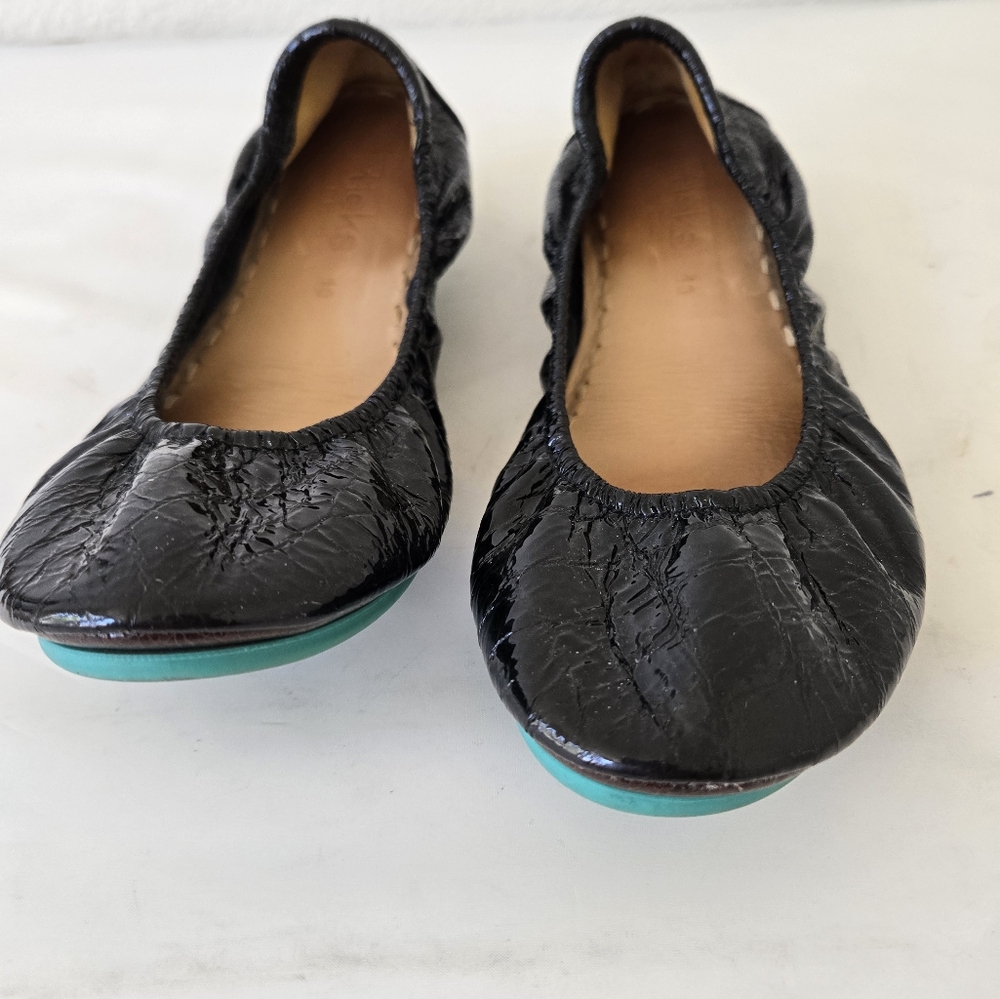 TIEKS Obsidian Shiny Patent Leather Black Ballet Flats Shoes size 10 - Picture 5 of 16